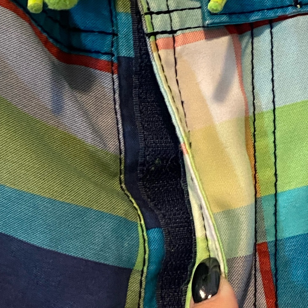 Hollister Boardshorts Swim Trunks Men's Size Large Blue Neon Green Plaid Unlined - Picture 8 of 12